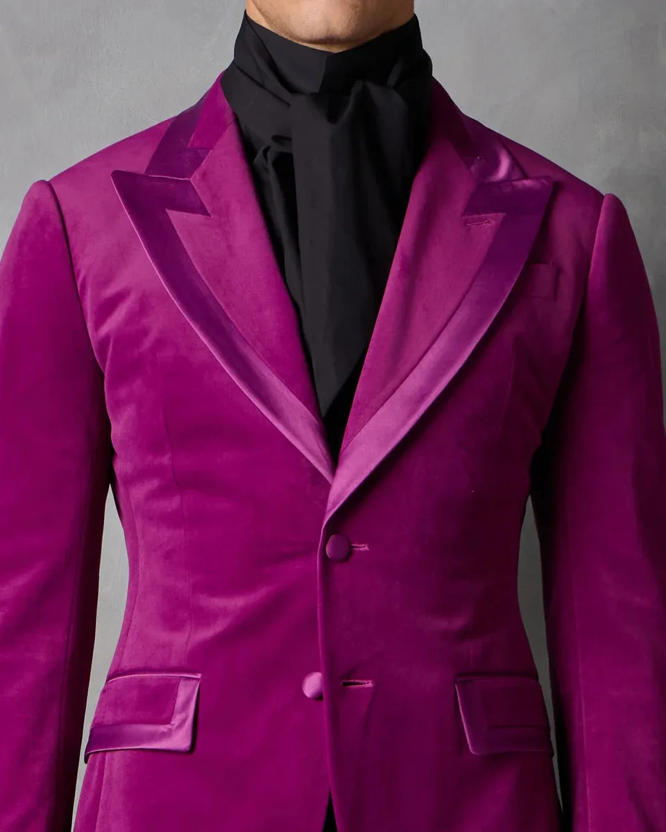 بدلة زفاف مخملية كلاسيكية للرجال بلغت ذروتها معطف واحد الصدر للأعمال 2 قطعة سروال سترة مصنوع حسب الطلب
