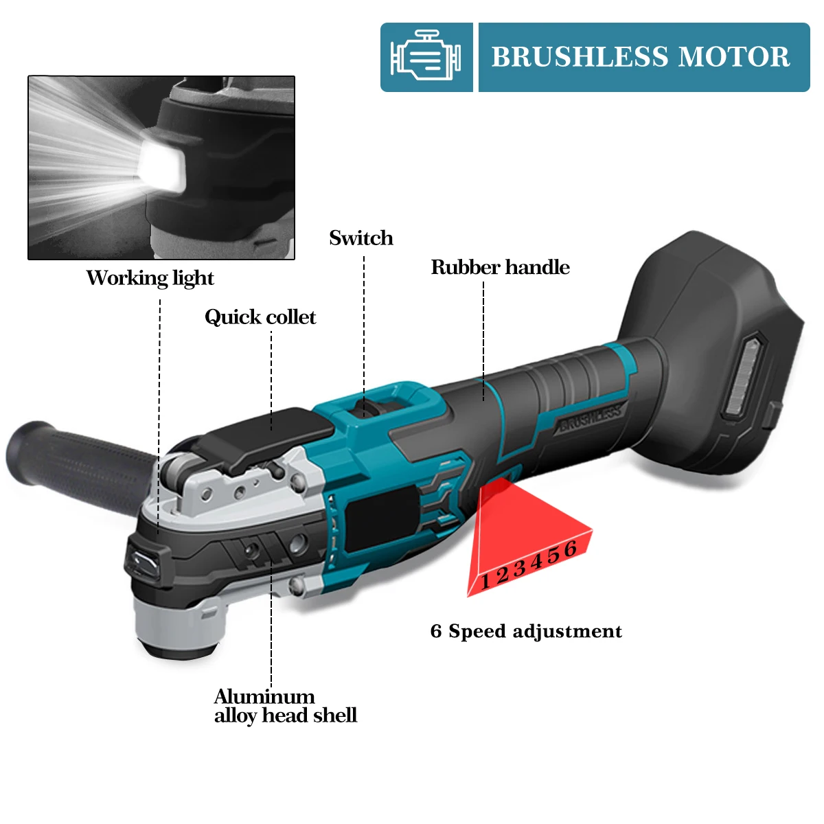 Brushless/brushed Oscillating Multitool Cordless Electric Saw Band Trimmer Cutter Woodworking Tool Kit 6 Gears for Makita 18V