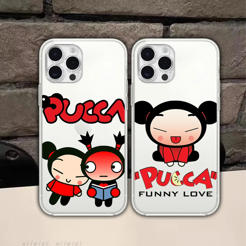 MINISO Cute P-Pucca G-Garu For Samsung Galaxy S23 S22 Ultra Plus Note 20 Ultra10 Plus A71 70 A52 Transparent Phone Case