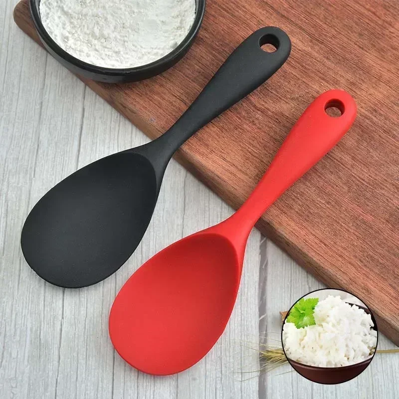 Silicone Serving Spoon Kitchen Ladle Non-stick Saucepan Electric Rice Cooker Cooking Scoop with Holes Household Rice Scoop