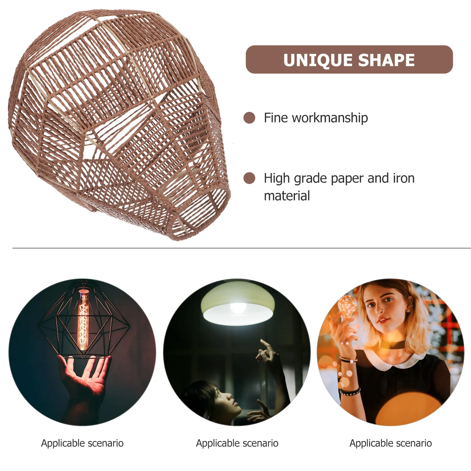 

Small Woven Lampshade Simulated Rattan Ceiling Lamp Lampshade Paper Lamp Cover Retro Style Decorative Light Accessory