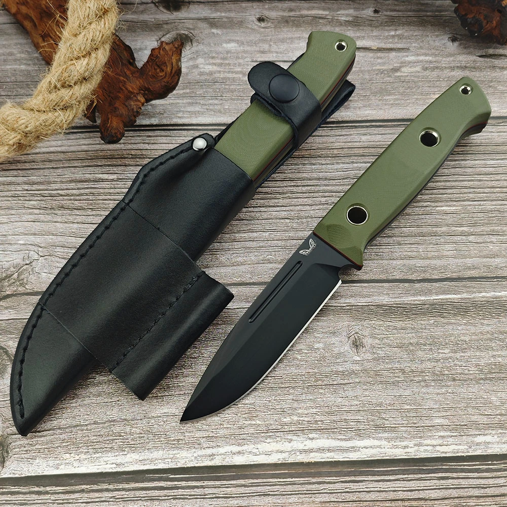 BM 163 Outdoor Tactical Fixed Blade Knife D2 Steel Blade Green G10 Handle EDC Straight Kinfe for Camping Hunting Survival