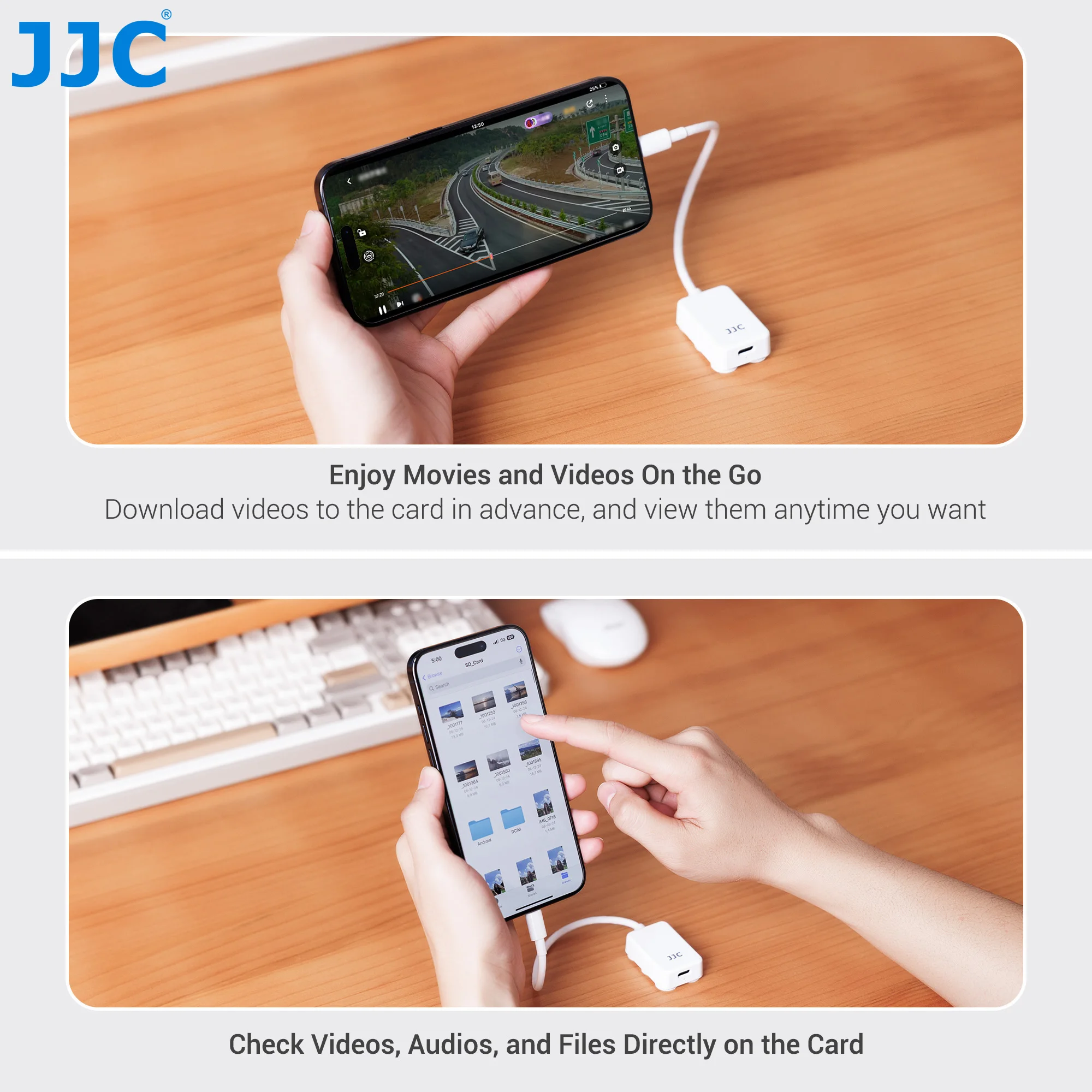 iPhone16/15/14pro용 마이크로 SD/TF 카드 리더기 Type-C 충전 포트 및 흡입 컵 마운트가 있는 USB C-MicroSD 메모리 카드 어댑터