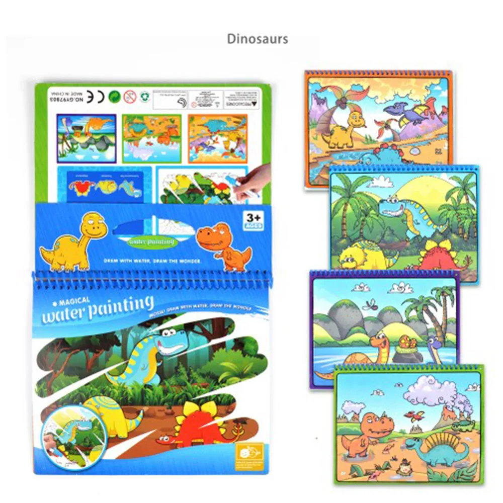 Magic Water Drawing Book Zoo Animal Dinosaurs Coloring Book Doodle Magic Pen Painting Drawing Board For Kids Educational Toys view 5
