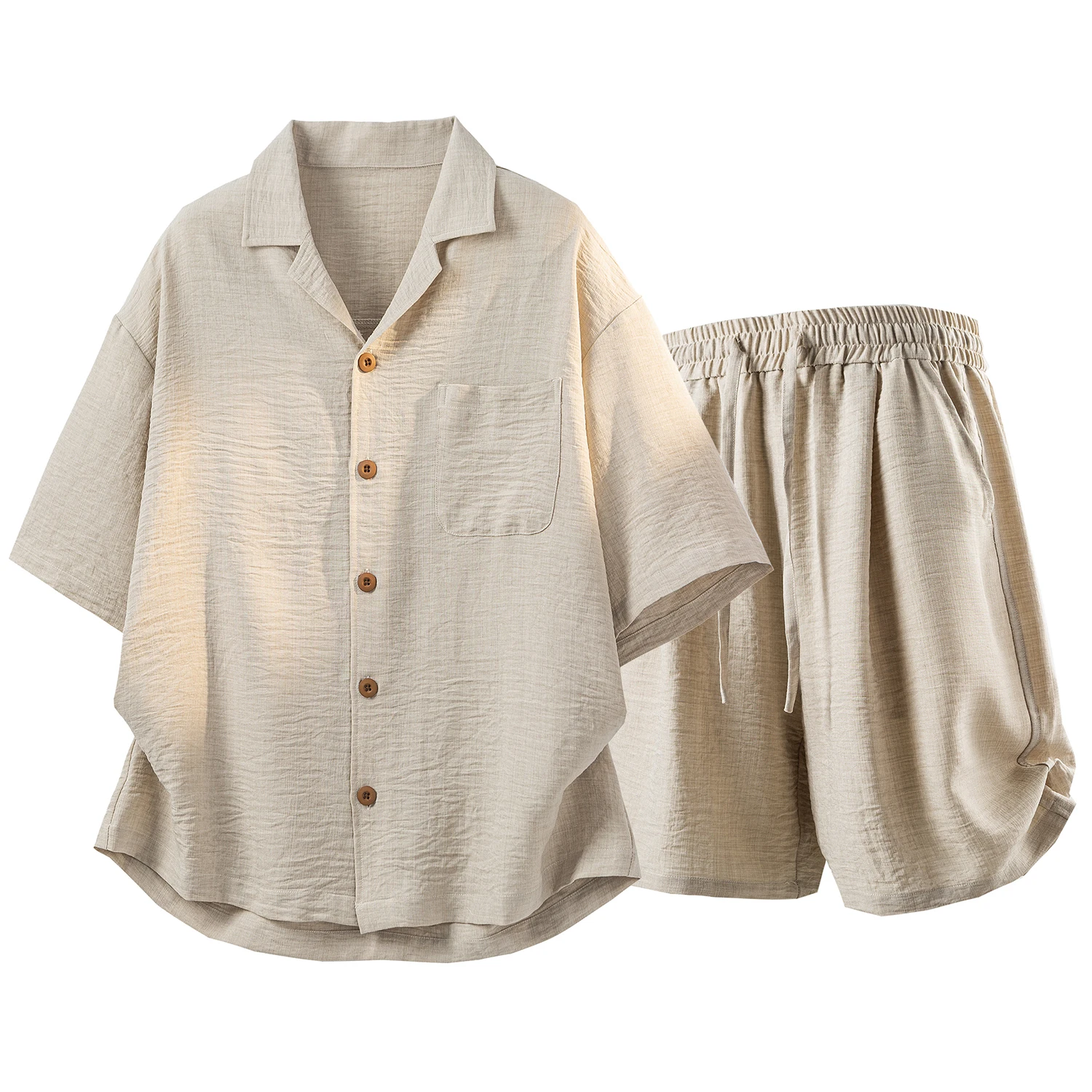 

Men's Summer Solid Color Casual Shirt And Shorts Set Europe and United States Loose Versatile Daily Outfit with Simple Design