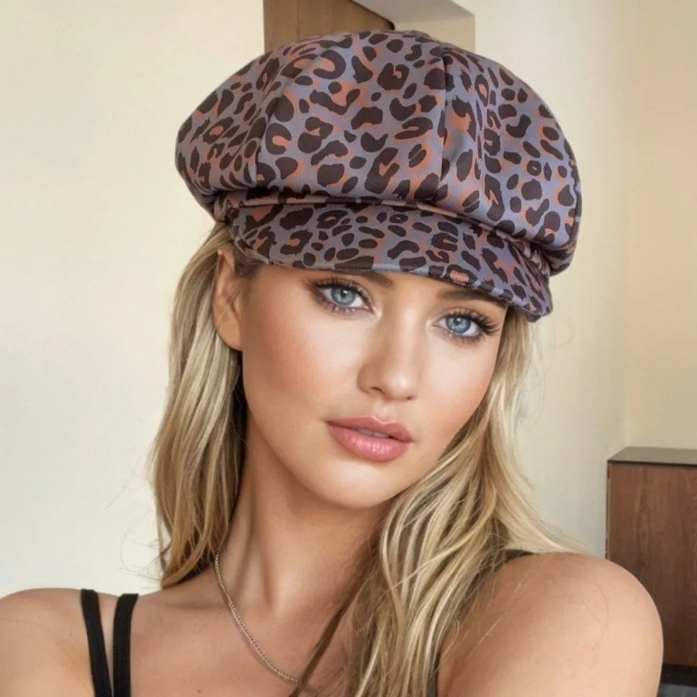 

Casual Spot Leopard Print Octagonal Hat Polyester British Women Beret Korean Style Y2K Painter Hat Outdoor