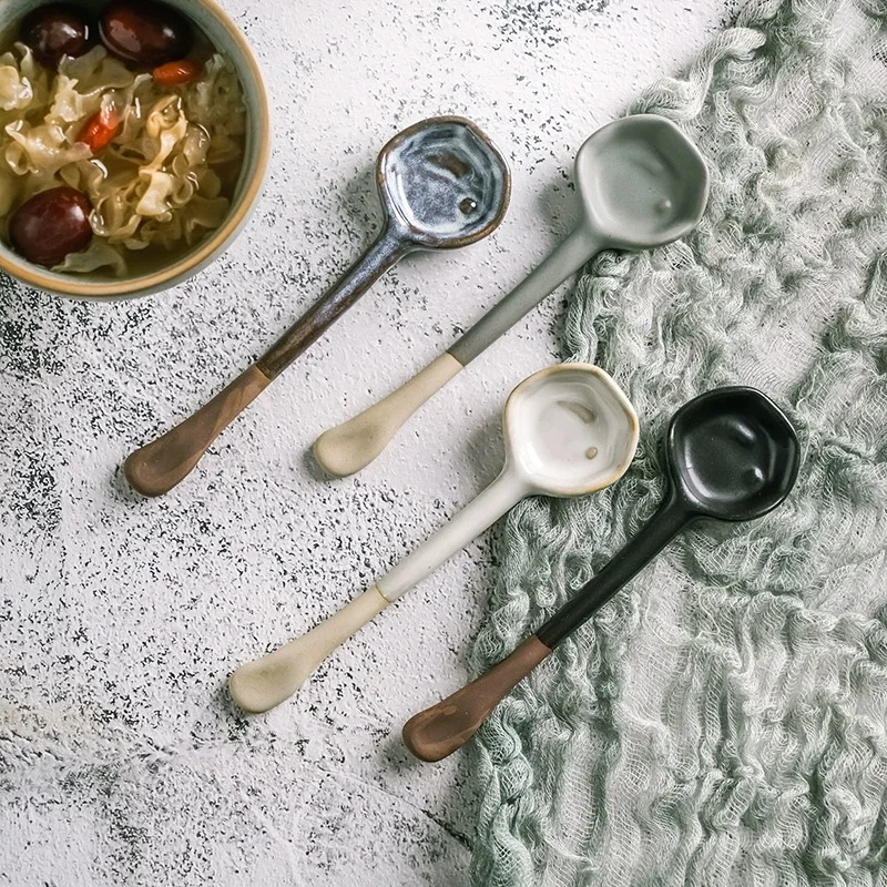 

Long Handle Crooked Spoon Cute Exquisite Stoneware Retro Afternoon Tea Coffee Stirring Spoon High Value Handmade Spoon