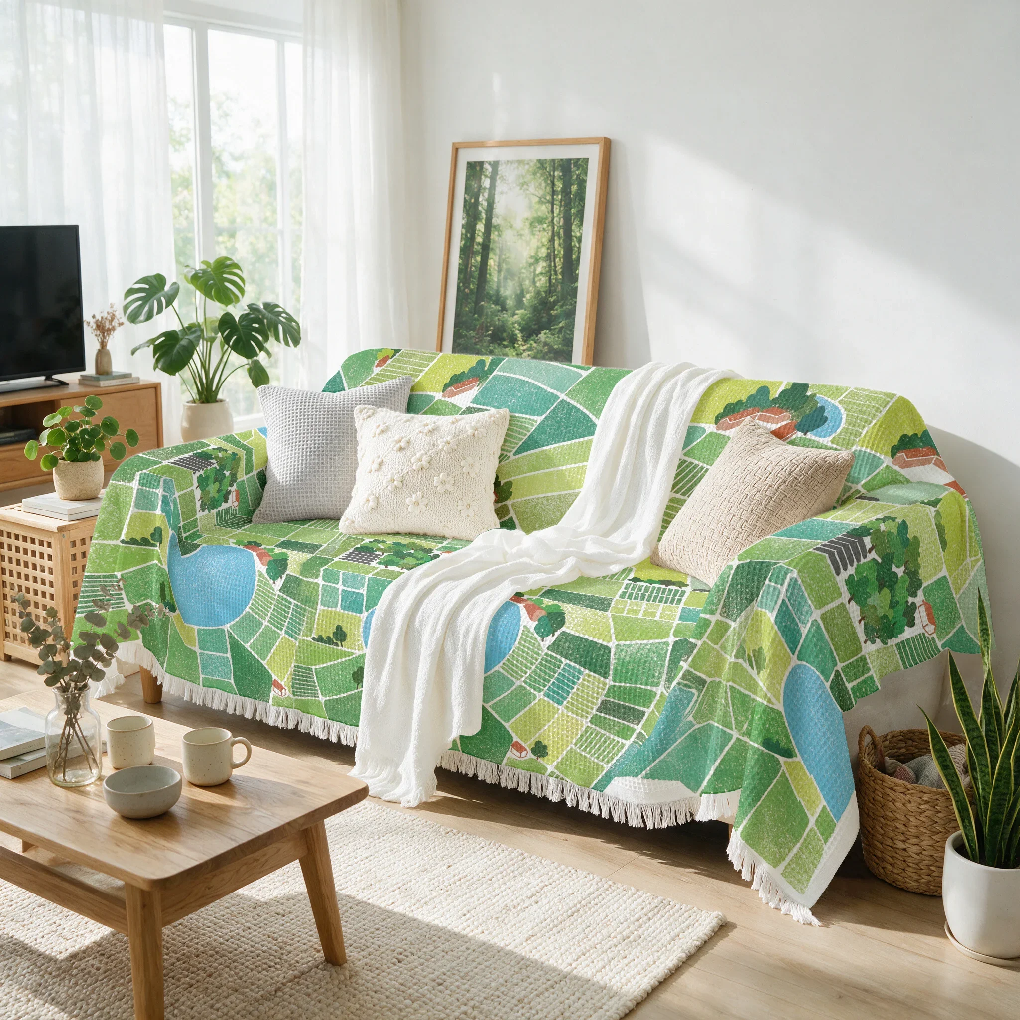 Stylish Botanical Print Sofa Slip Cover Throw Blanket Couch Decor Accent for Living Room Apartment Furniture Bedding Home Textil