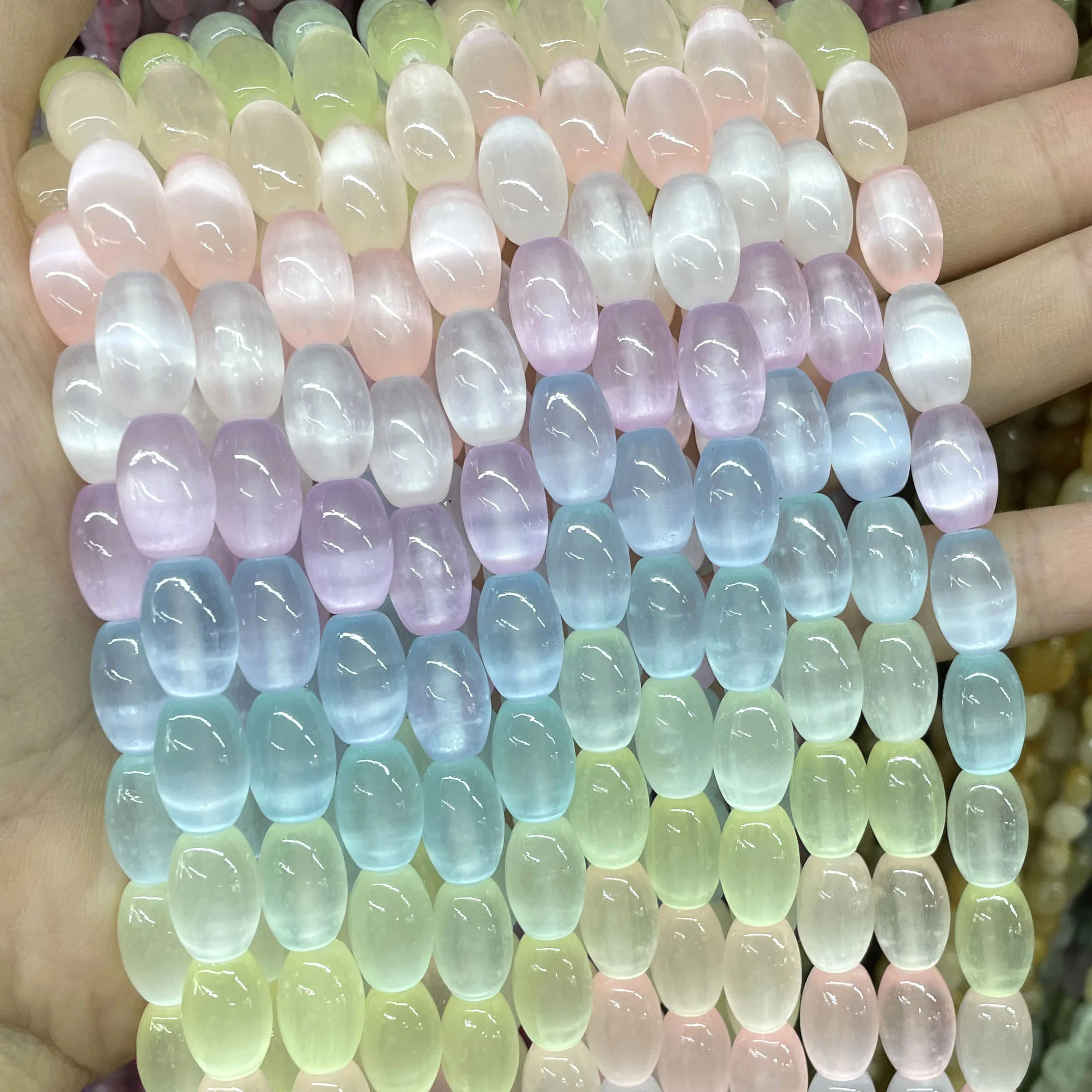 8*12MM Natural Rice Shape Gemstone Colorful Selenite Stone Loose Spacer Beads For Jewelry Making Diy Bracelet Necklace Earrings