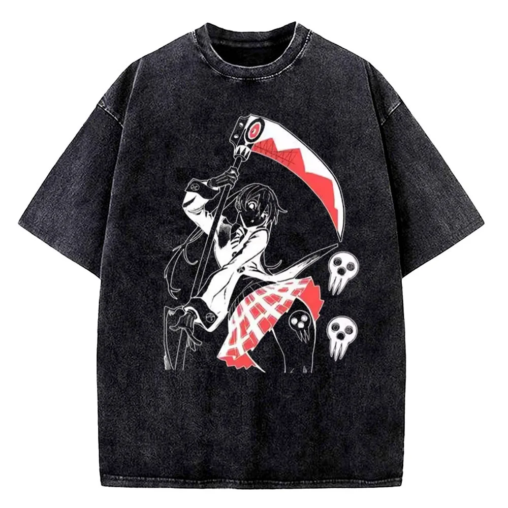Soul Eater Vintage Washed cotton shirt teen 80s Classic korean clothes Psychedelic shirt 2000s Breathable University Pastel