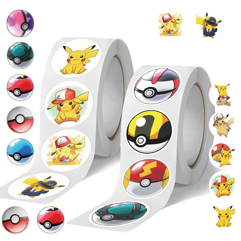 1000/500Pcs Pikachu Sticker Pokemon Roll Stickers Tape Hand Account DIY Decorative Seal Waterproof Cup Sticker Kawaii Gift Toys