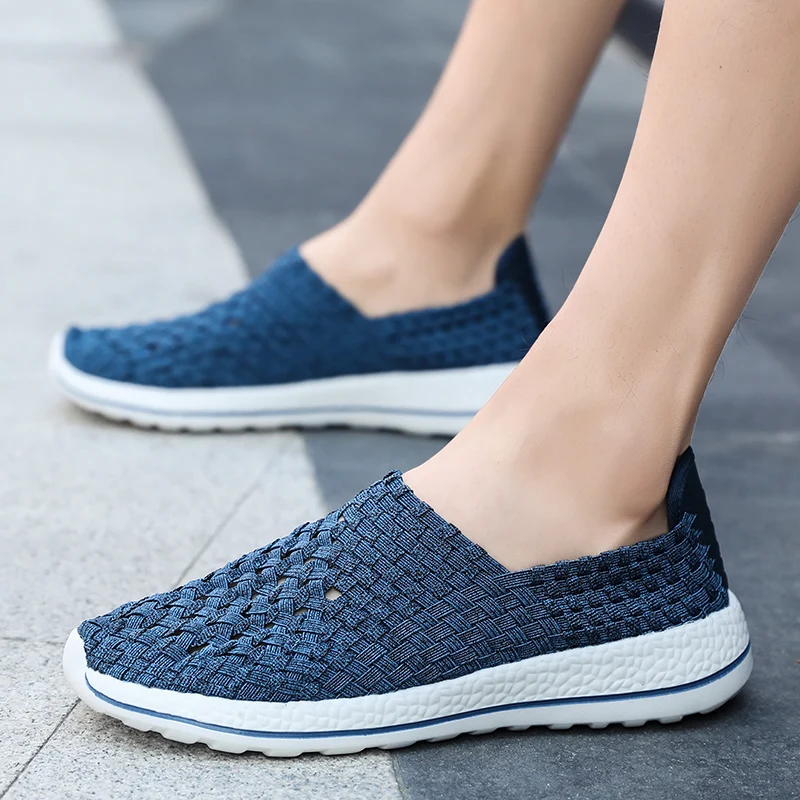 Women Men Walking Fitness Mesh Weave Slip-On Light Loafer Summer Sports Shoes Outdoor Flats Breathable Sneakers Big Size 35-44