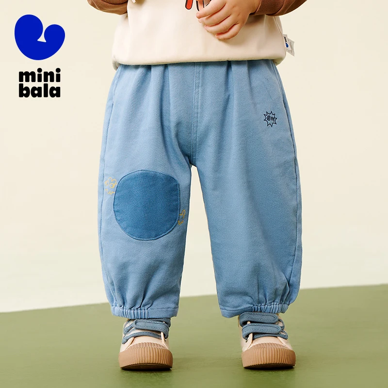 

Mini Balabala Kids Denim-Style Pants 2025 Soft Breathable Loose Fit Straight Leg Trousers for Boys and Girls