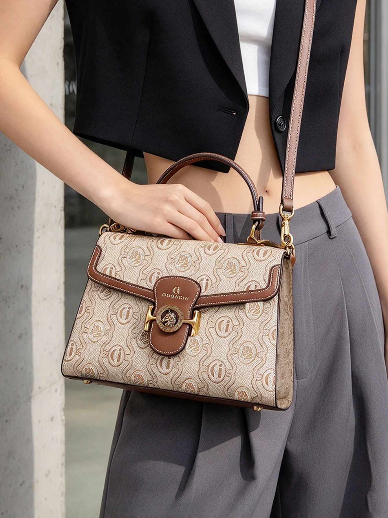 Fashion 2026 new luxury ladies handbag retro reading hand-held small square bag with contrasting leather edge and heavy metal lo