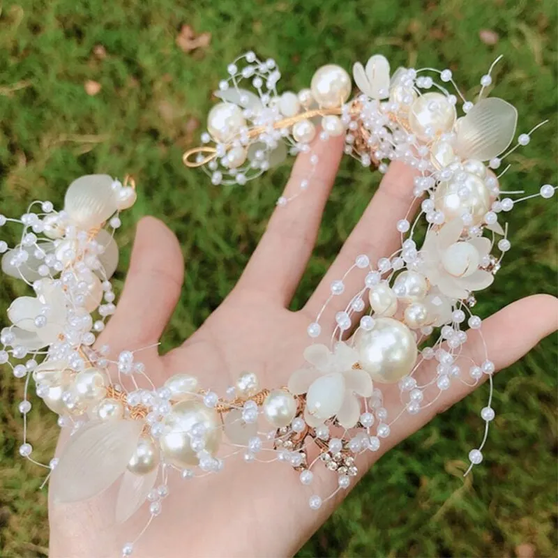 Accesorio de boda, corona de novia, joyería de cristal, tiara con perlas, flores, corona de boda, Perla floral, diadema nupcial