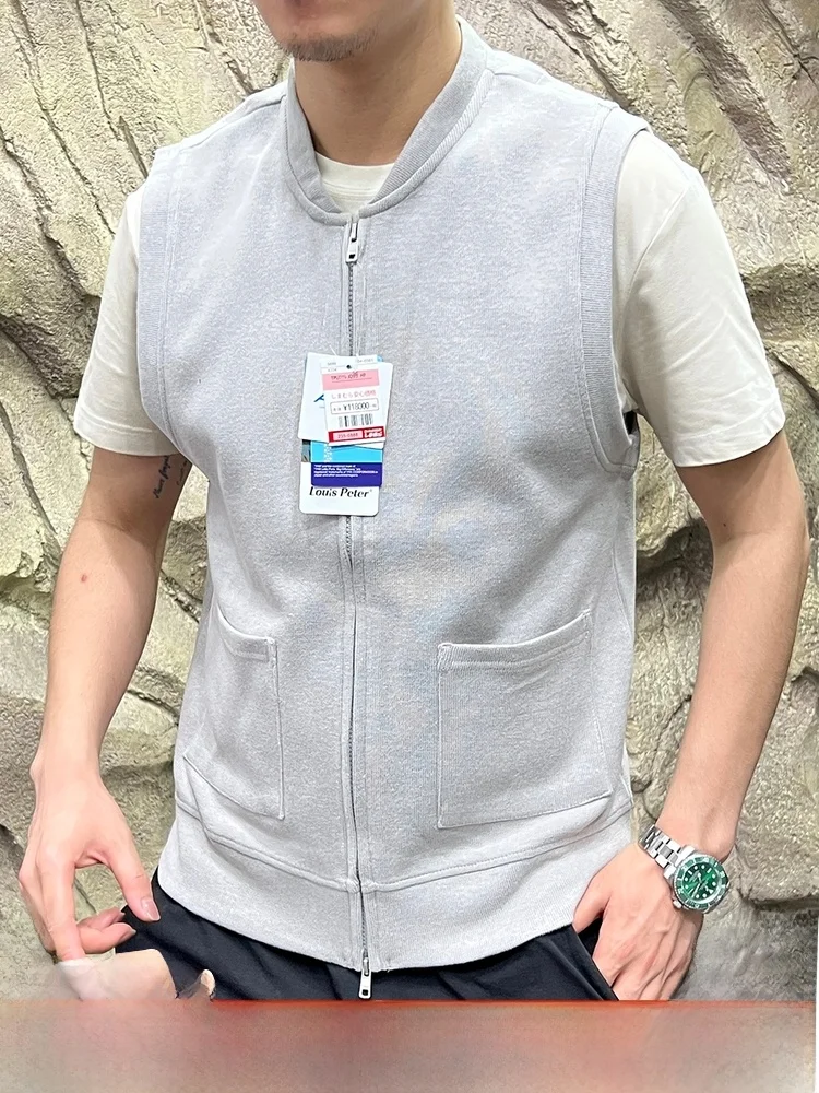 

Жилет из чистого хлопка Waed, повседневный мужской модный вязаный жилет с двойной молнией в стиле ретро, весна-осень M Jaet