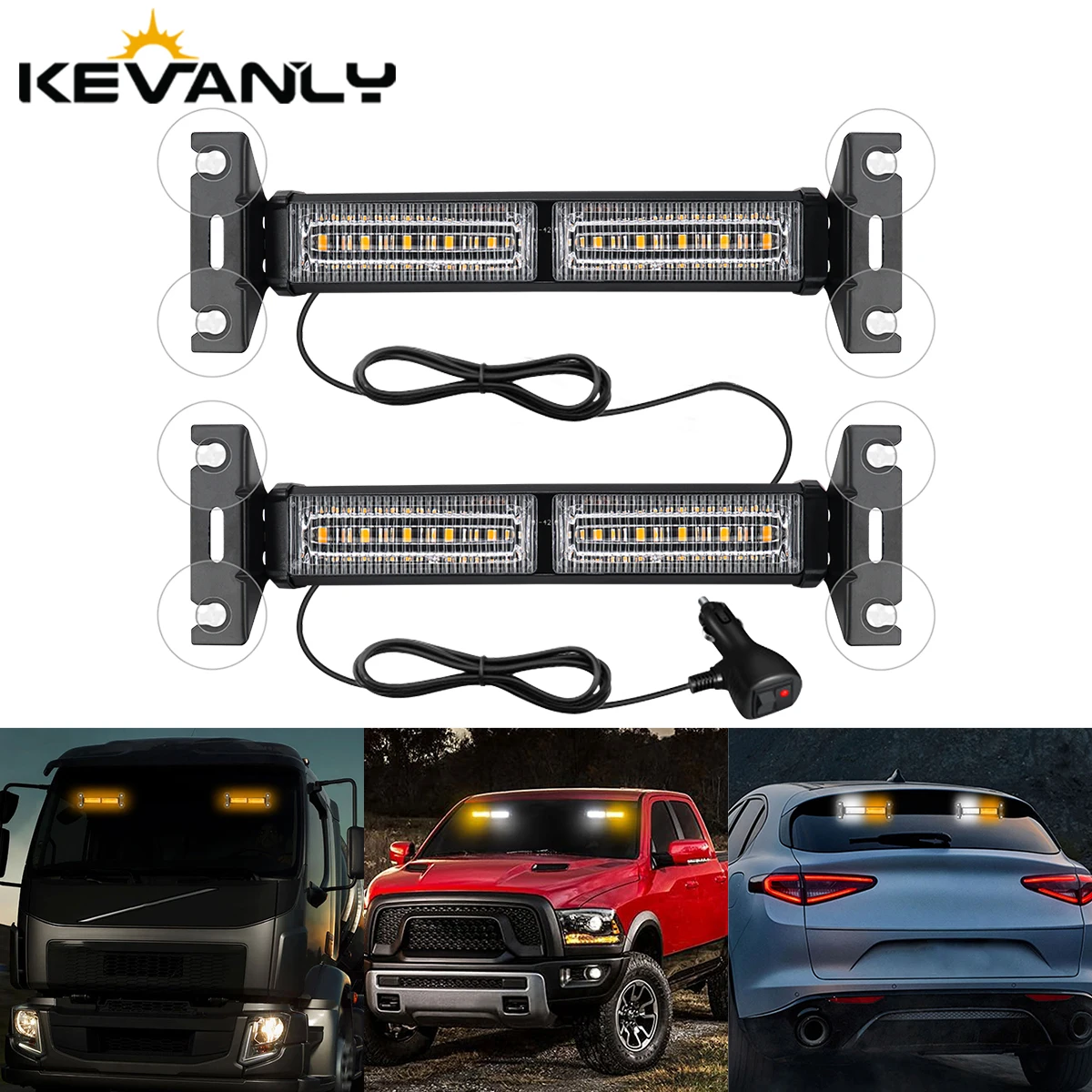 2in1 Car Pickup LED Strobe Light Emergency Flash Warning Lamp Front Rear Windshield Signal Light Bar With Suction Cup 12V-24V