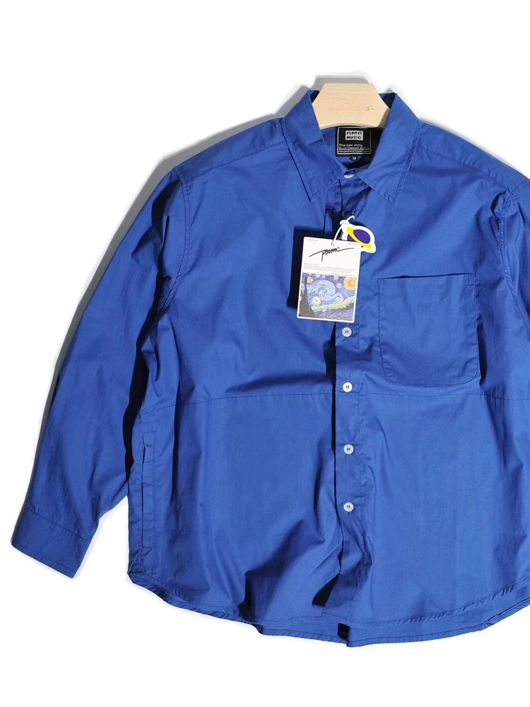 

Loose Fit Cotton Work irt Men's Casual Sle Japanese Retro Pure Color Long Sve irt Spring Season Streetwear