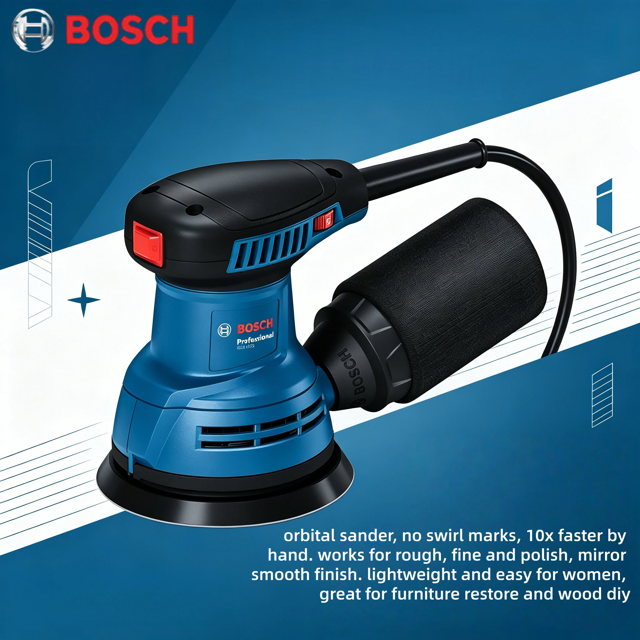 BOSCH GEX 125 Corded Orbital Sander Low Vibration Ergonomic Grip Cabinet Edge Detail Refinishing Equipment view 6