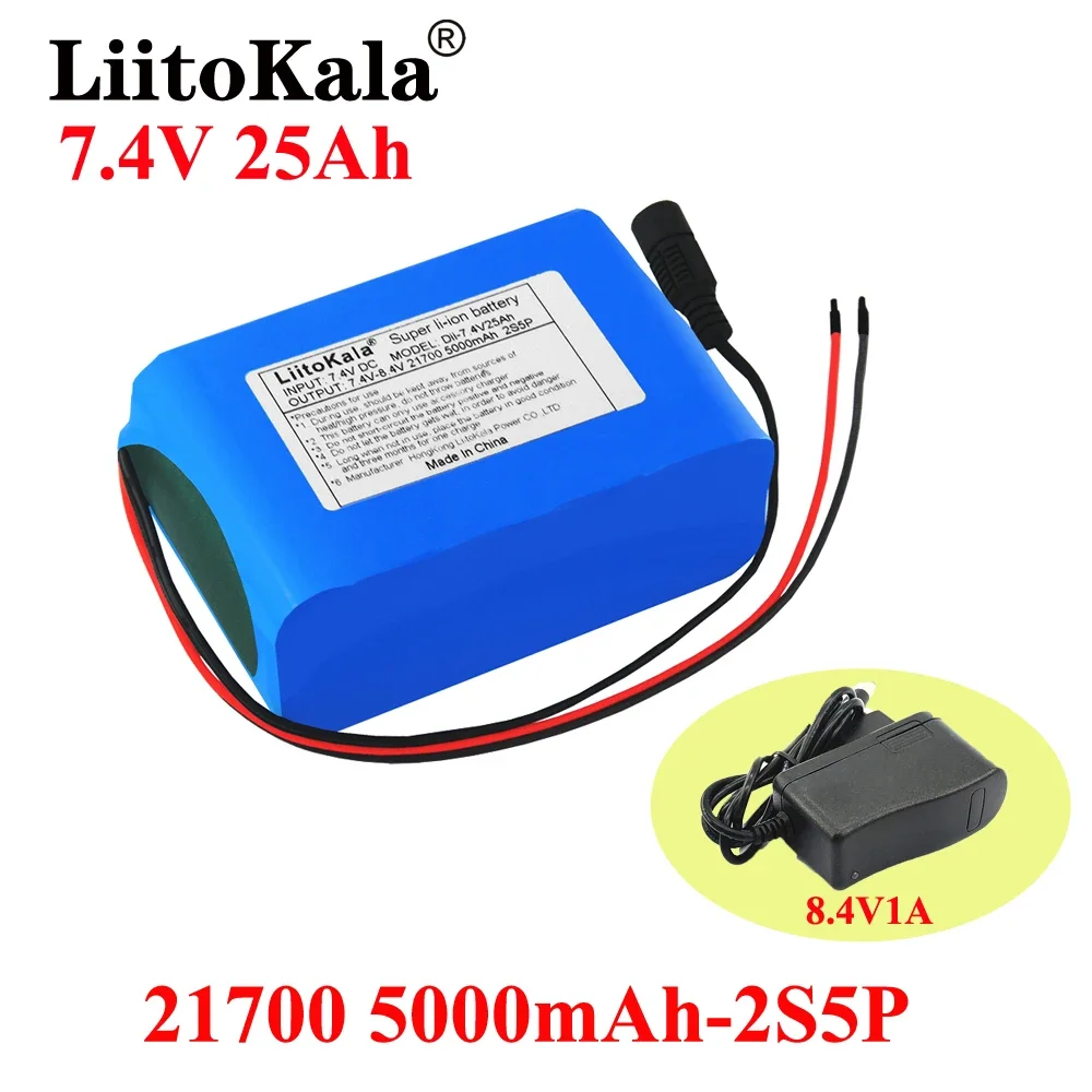 

LiitoKala 8.4V 25000mAh 21700 Battery Pack 7.4V 25Ah Rechargeable Battery Pack for Bike Bicycle Light Headlamp