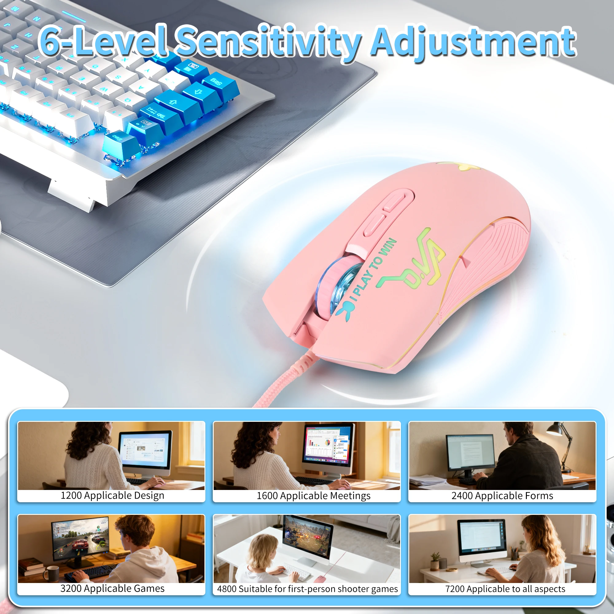 Type-C Interface Wired Game Mouse RGB Light Effect DPI Button Supports Macro Programming Wide Compatible Gaming Mouse 7200 DPI