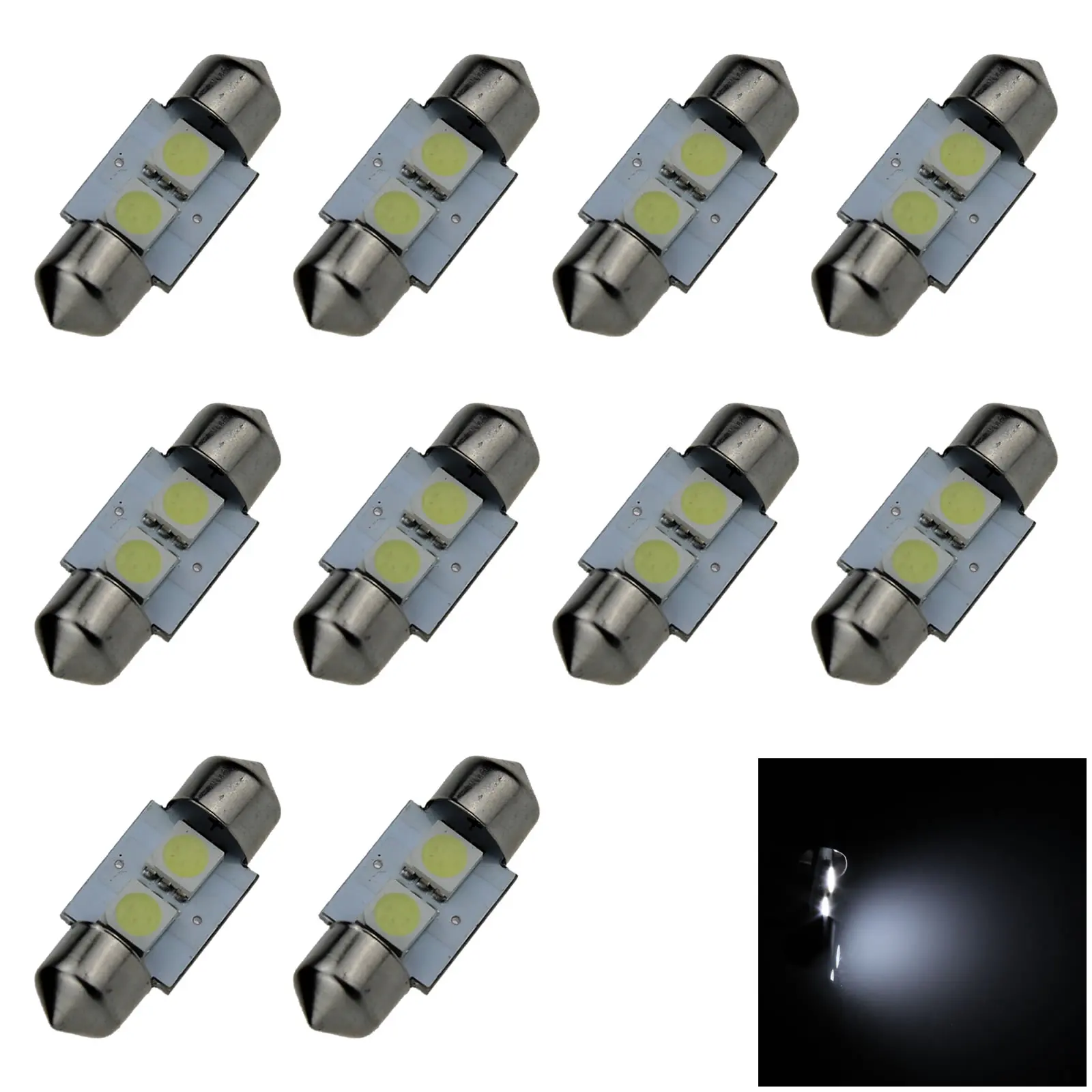 10x White RV 31MM Festoon Blub Side Lamp 2 Emitters 5050 SMD LED 30mm I001-W