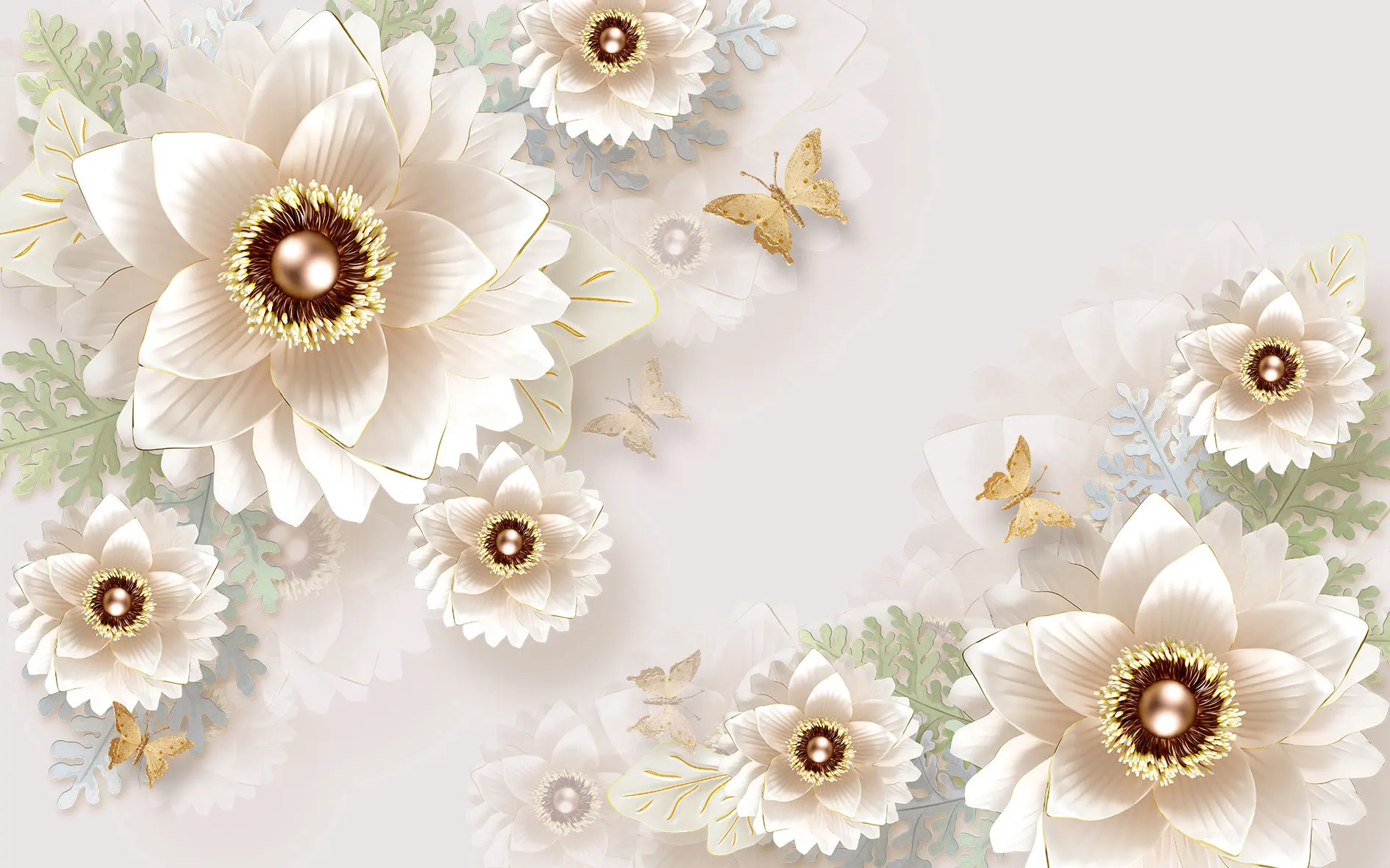 

Обои нестандартного размера, трехмерные, с цветочным узором, жемчужными розами и бабочками, для спальни, гостиной, фон для телевизора, 3D-обои.