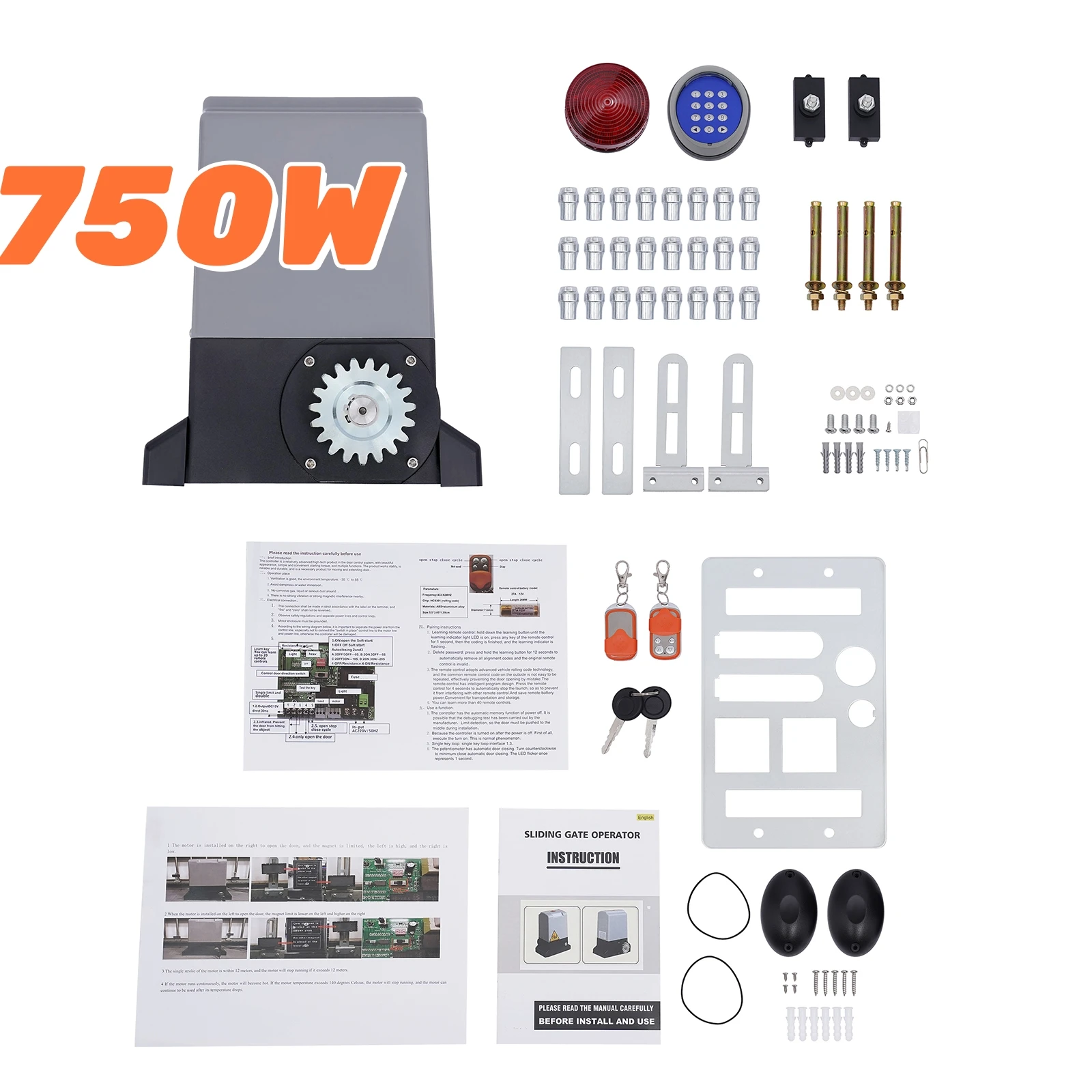 Porta motore 750W 1600 Kg, con driver porta motore 6M, 2 telecomandi e funzione di chiusura automatica per porte/garagli da giardino