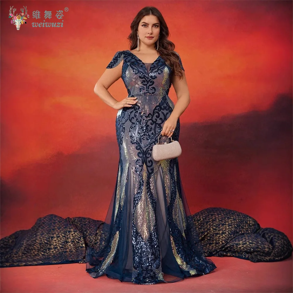 

Модная и роскошная женская одежда большого размера, новые облегающие вечерние платья русалки с вышивкой из бисера и блестками