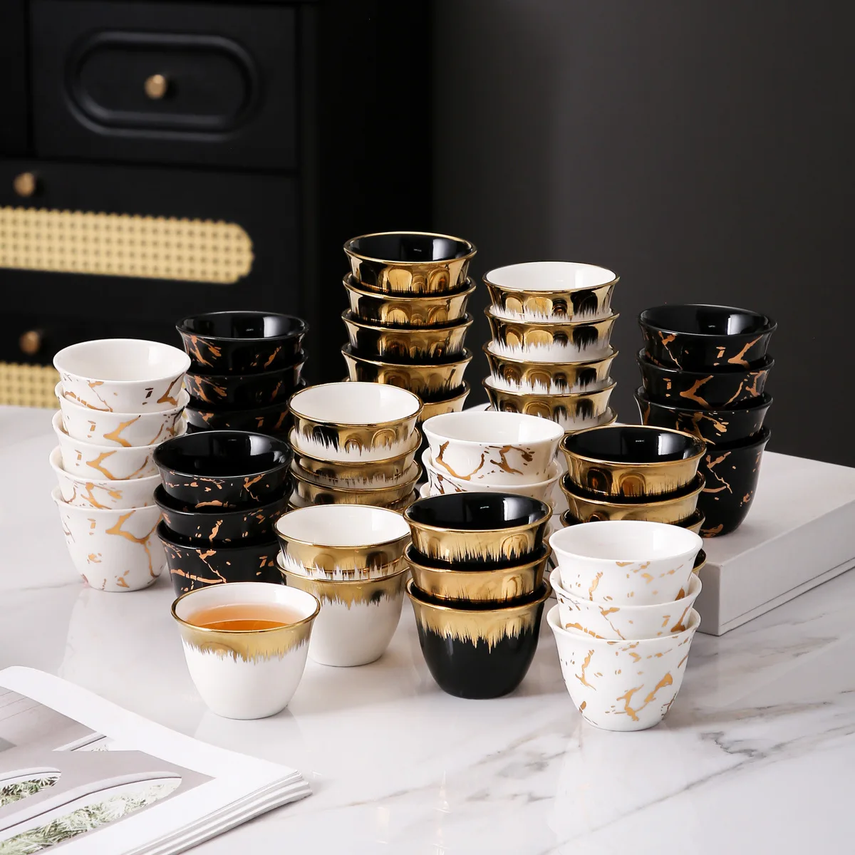 6pcs Middle East cross-border hot-selling teacup aviation cup ceramic office latte latte concentrated simple creative cup
