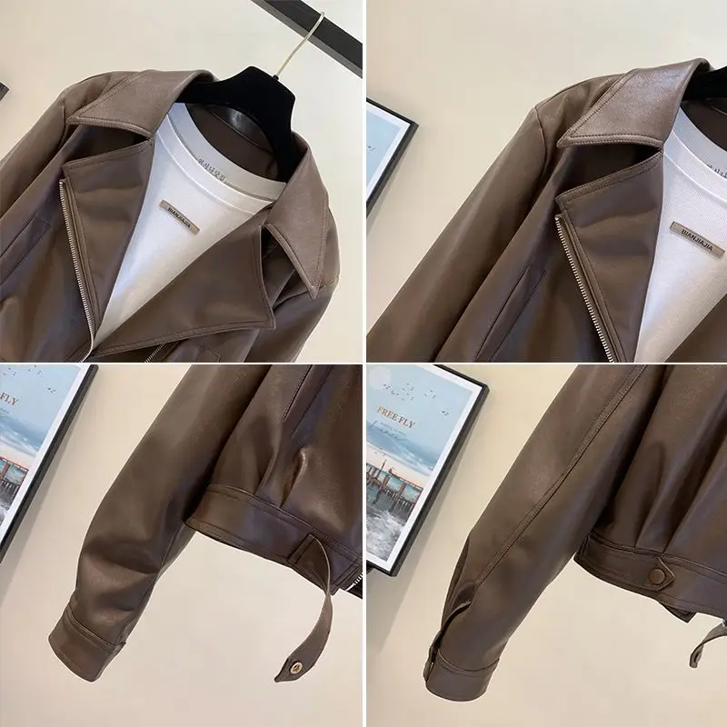 Veste en cuir de moto pour femmes, Streetwear, Cuir PU, Combiné, Cropped, Marque de luxe, Vêtements coréens, Fermeture à glissière chic, Y2k At