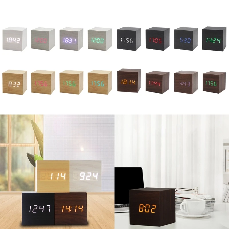 Wood Cube Voice Control Alarm Clock Holiday New Year Party Background