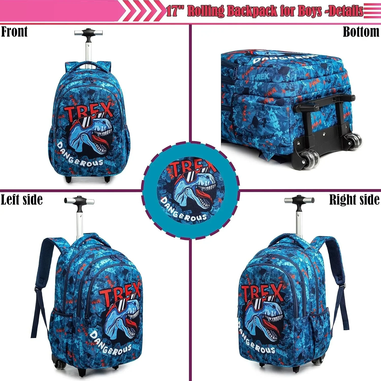 18 Zoll Schult aschen Roll rucksack für Jungen Mädchen reisen Roll rucksack Schul wagen Tasche mit thermischer Brotdose