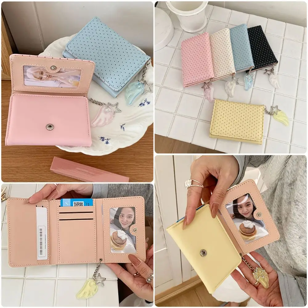 Fashion Y2K Tri-fold Wallet Star Dot Wing Pendant Card Holder Multicolor Multi-functional Coin Purse Daily Use