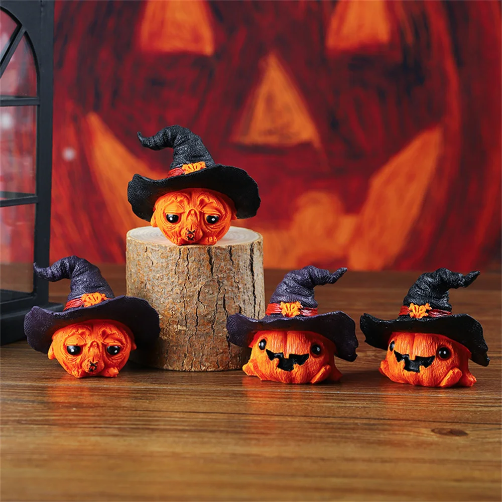 

Halloween Pumpkin Witch Resin Statue Spooky Home Decor Scary Party Supplies Gifts for Windowsill Bedroom Cabinet Living Room
