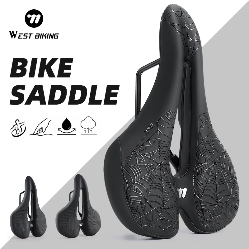 

WEST BIKING Bicycle Saddle PU Leather Mountain Road Bike Saddle With Rear Light Comfortable Shock-Absorbing Saddle Bicycle Parts