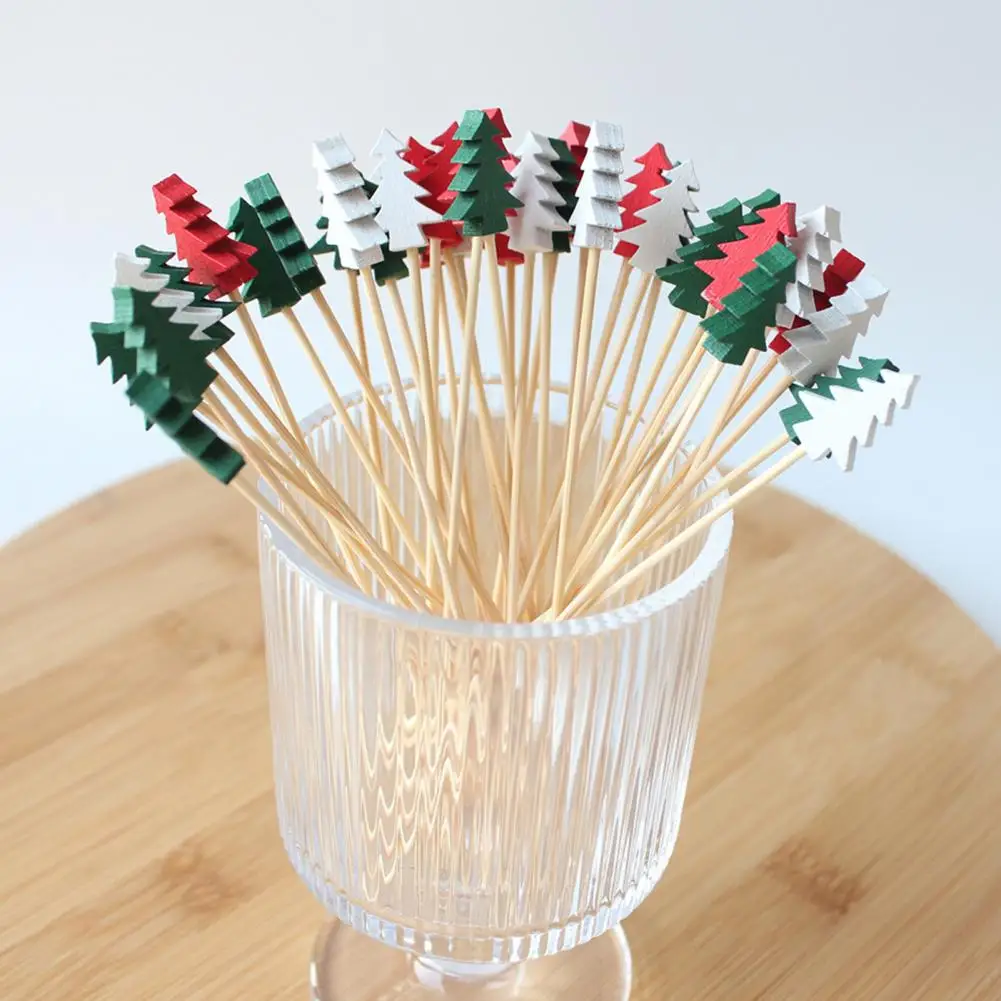 Bamboo Fruit Picks Sandwich Fruit Skewer 100pcs Bamboo Cocktail Picks Christmas Tree Topper Decorations for Appetizers