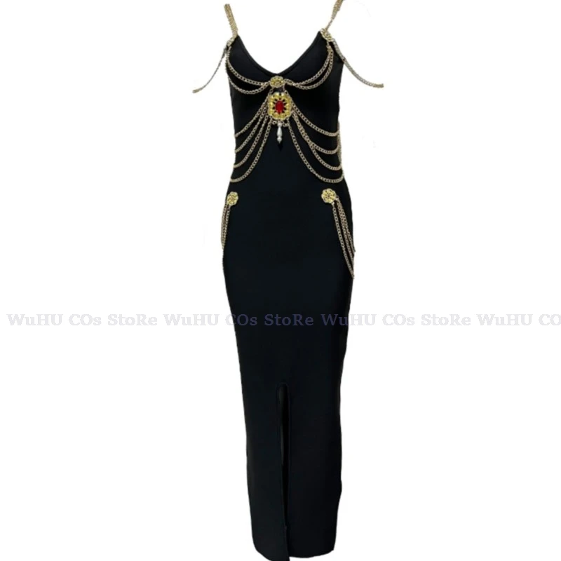 2024 New Sexy Black Evening Dress Women\'s Halter Sleeveless Dress Halter Black Sexy Skirt Dating Dress Chain Belt