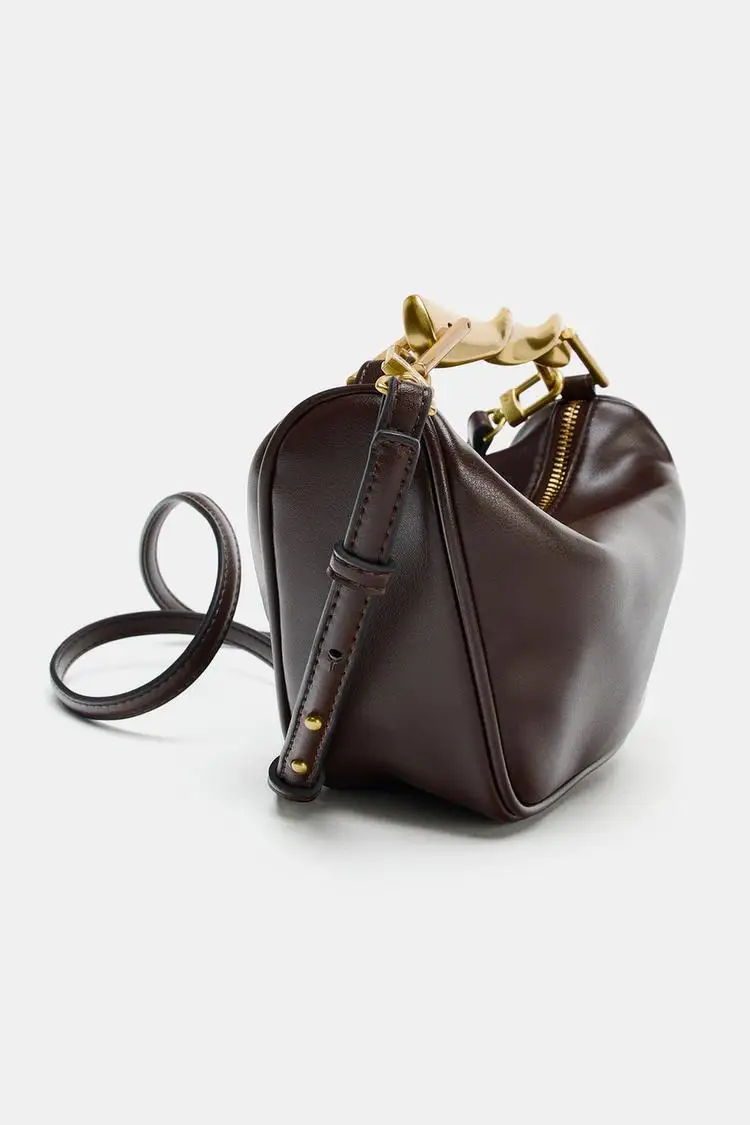 Vintage Twist Metal Handle Underarm Bag for Women, Soft Leather Crescent-Shaped Handbag, Comes with Detachable Gold Chain Shoulder Strap, Light Luxury Minimalist Dumpling Bag, Daily Commuter French-Style Niche Shoulder Crossbody Bag view 3