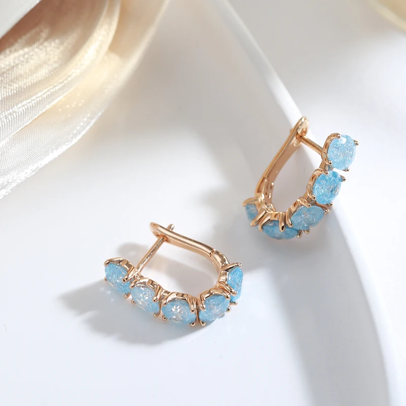 2022 New Frosted Blue Zircon 585 Gold Drop Earrings for Women Korean Cute Jewelry Party Wedding Girl\'s Personality Earrings