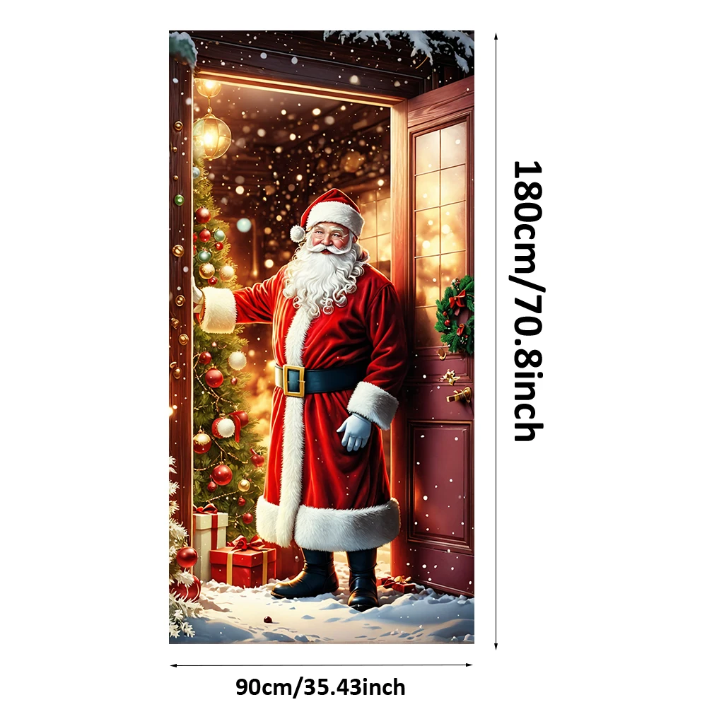 Christmas Door Flags Santa Claus Snowman Photos Home Background Decorations Curtains Hanging Cloth Christmas Outdoor Decoration