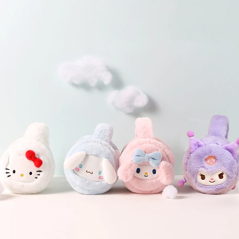 Kawaii Plush Warm Earmuffs Kawaii Melody Cinnamoroll Kuromi Hello Kitty Stuffed Plush Ear Cover for Winter Accessories for Women