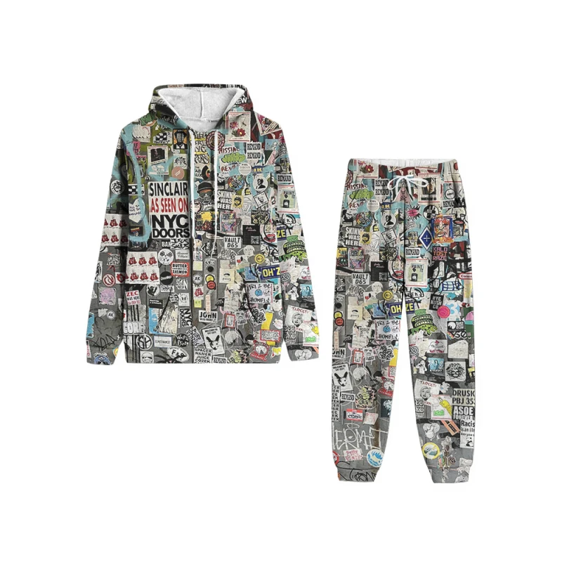 

Hip Hop 3D Graffiti Sweatshirt Set Hooded Sweatshirt And Sweatpants Set Autumn And Winter Casual Fitness Jogging Hooded Set