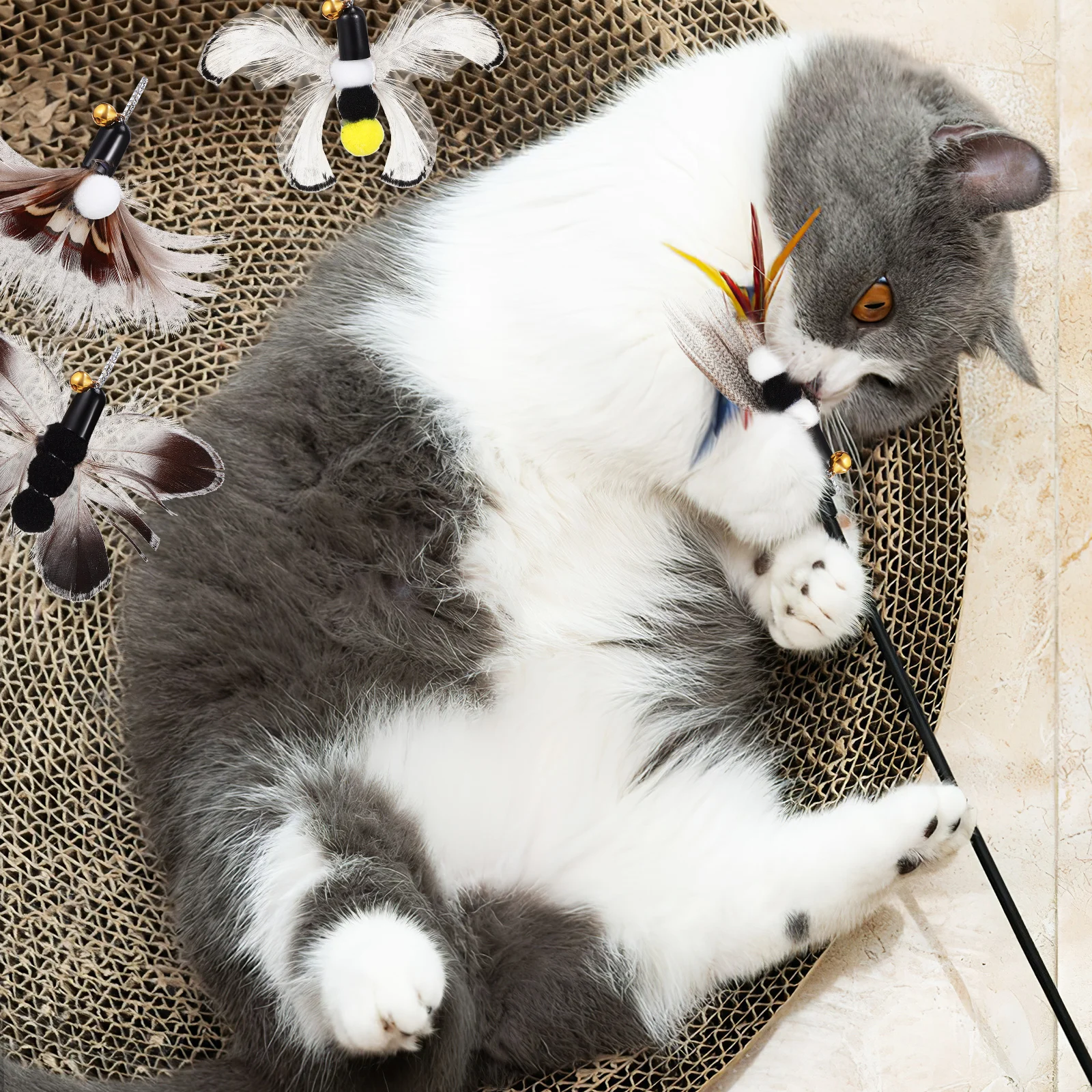 

6Pcs Cat Replacement Heads Realistic Design Cat Teasers for Indoor Cats Interactive Play and Exercise