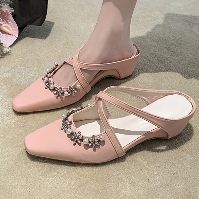 

Crystal Pearl Women Slippers Summer Designer Mules Shoes 2025 New Heeled Sandals Woman Slingback Luxury Pumps Mujer Zapatillas