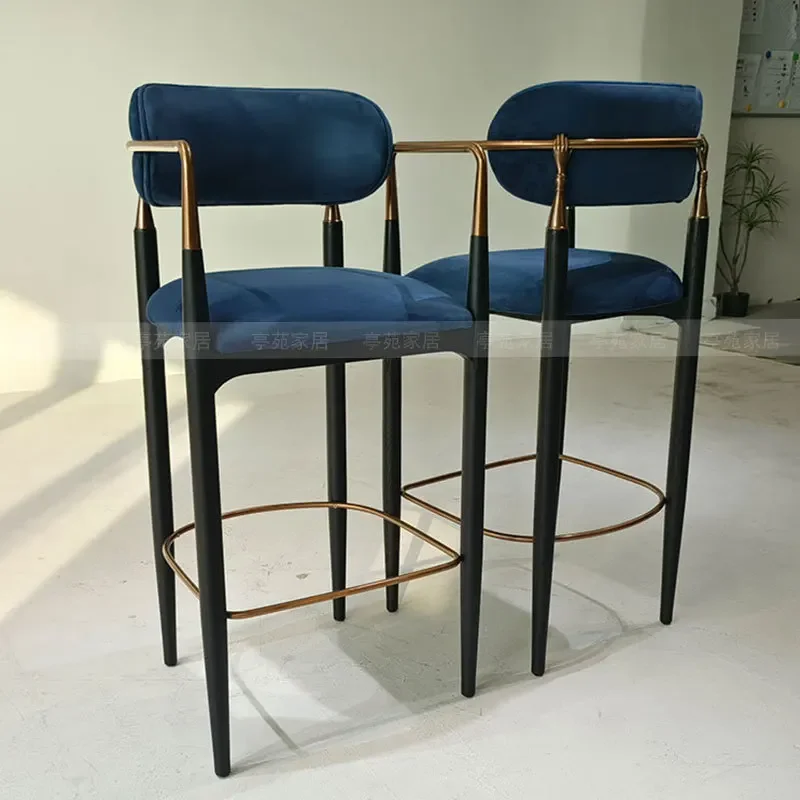 Luxury hotel front desk reception high stool stainless steel leather bar high bar chair