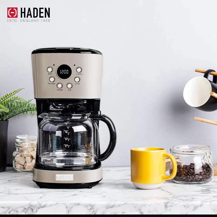 12 kopjes programmeerbaar druppelkoffiezetapparaat met geïntegreerde 2 sneden roestvrijstalen broodrooster met brede sleuf in stopverf en verchroomde afwerking voor Ho