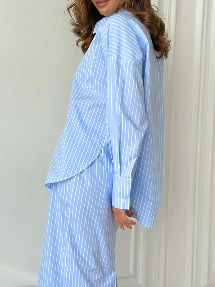 Trendix Fall Long Skirt Two Piece Sets For Women Fashion Striped Cardigan Tops High Waist Casual Side Maxi Dress Sets 2025 New