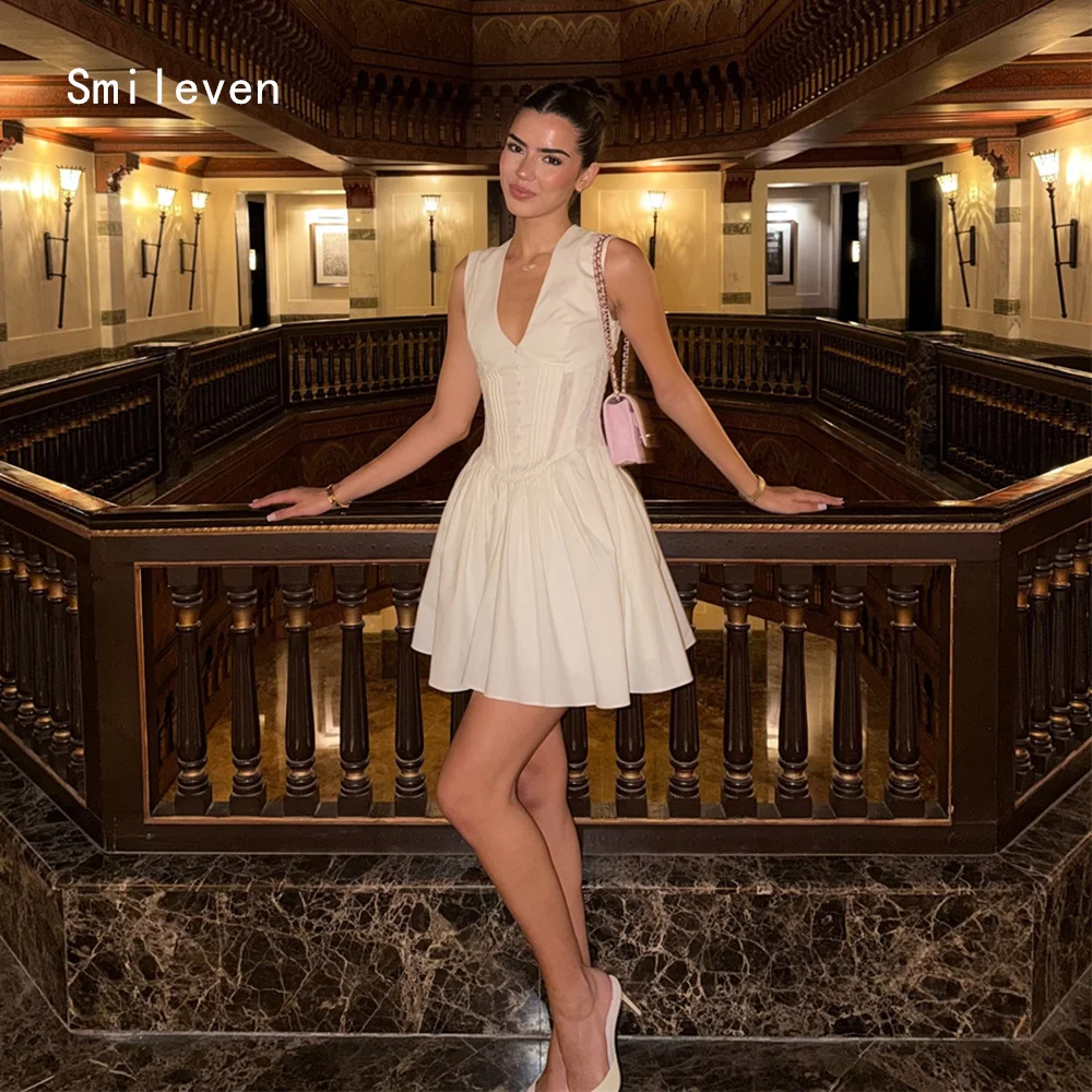 Smileven Minigonna alla moda Una linea Abito da ballo Elegante scollo a V Abiti da festa Appliques Abito per occasioni formali Personalizzato 2026