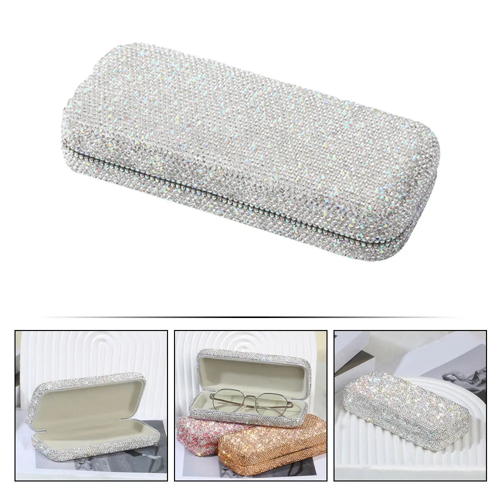 

Elegant Hard Shell Car Eyeglass Case with Sparkle Detail Multi-Function Glasses Storage for Sunglasses Reading Specs on The Go